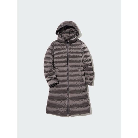 Uniqlo Coat Women's S Brown Ultra Light Down Hooded Puffer Warm Long Coat Jacket - Picture 1 of 13